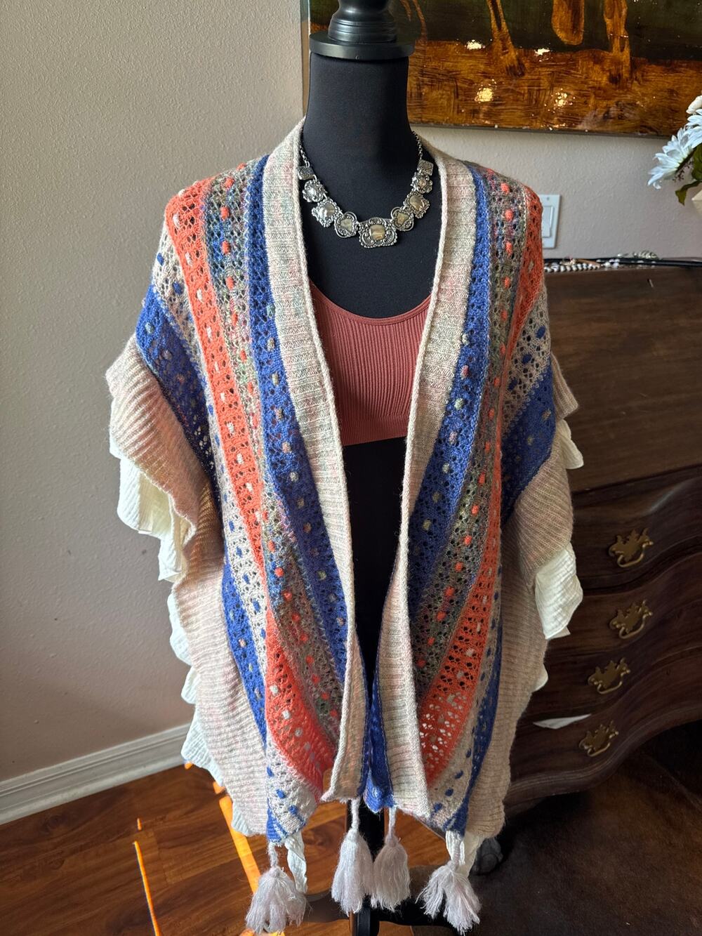 New!! Pol Open Knit Cardigan Sweater Poncho Women Colorful Boho
